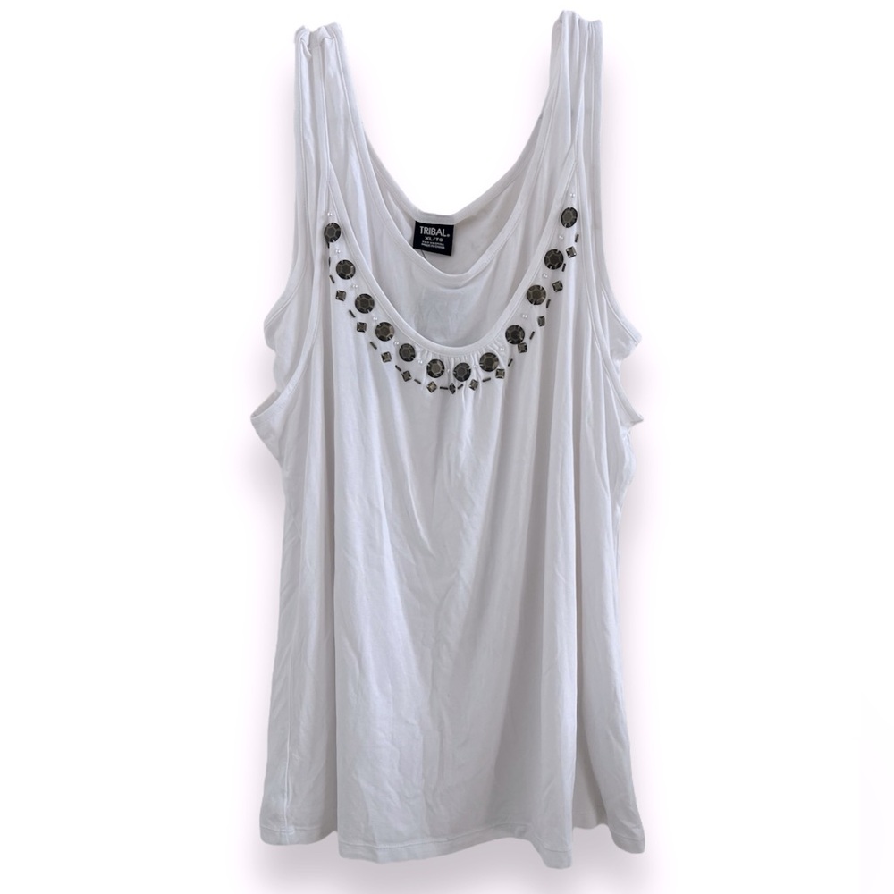 NWT Tribal Brand White Layered Stone Collar Tank Top Women’s Size XL